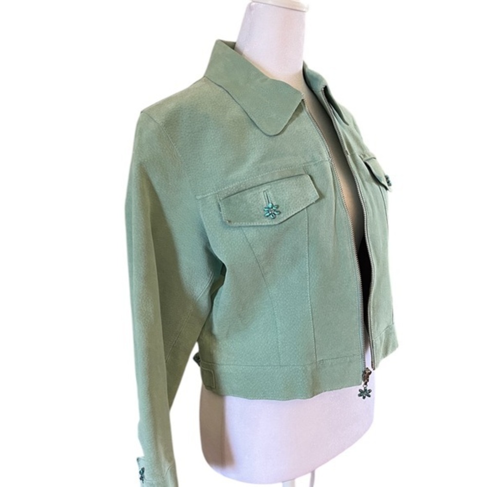 Wilson’s Suede Leather Mint Green Women's Jacket Trendy Color  Large 3/4 Sleeve
